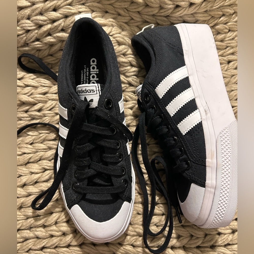 adidas Nizza Platform Black and White Canvas Shoes